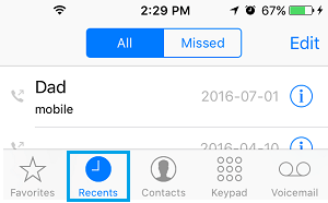 Recent Calls on iPhone