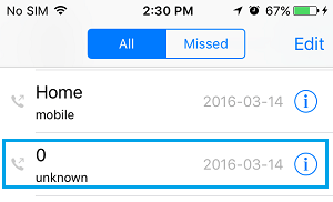 Select unknow calls on iPhone